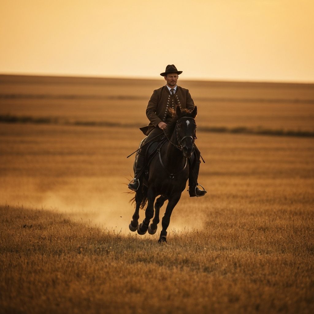 Hagyományos csikós lovas a pusztán